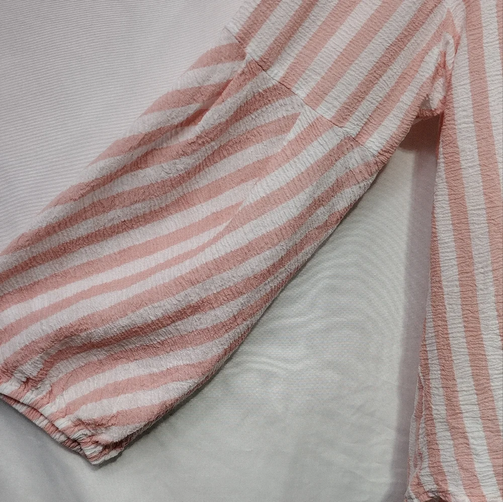 Chico's Striped Drama-Sleeve Shirt Women's L Pink White Strips Office Casual - Picture 4 of 9